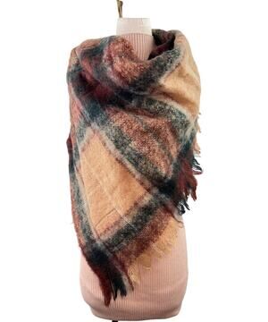 Vintage Edinburgh Woollen Mill Multi Square Scarf /Baby Blanket Plaid Raw Hem